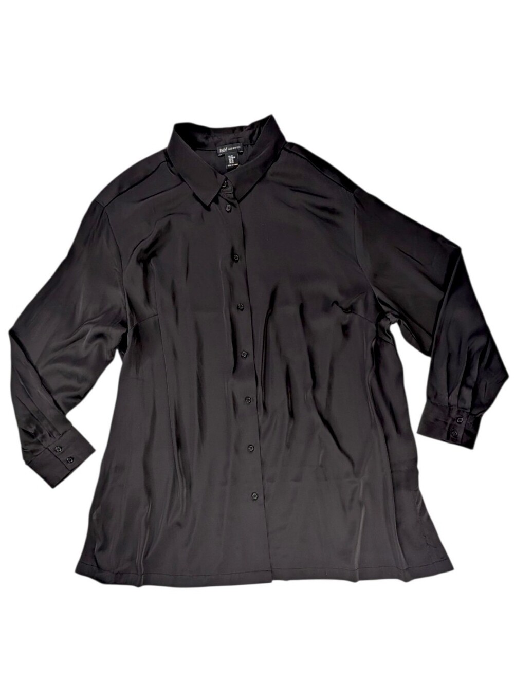 Jones New York JNY Black Satin Button-Down Blouse Womens 2X Long Sleeve Collared - Picture 2 of 9
